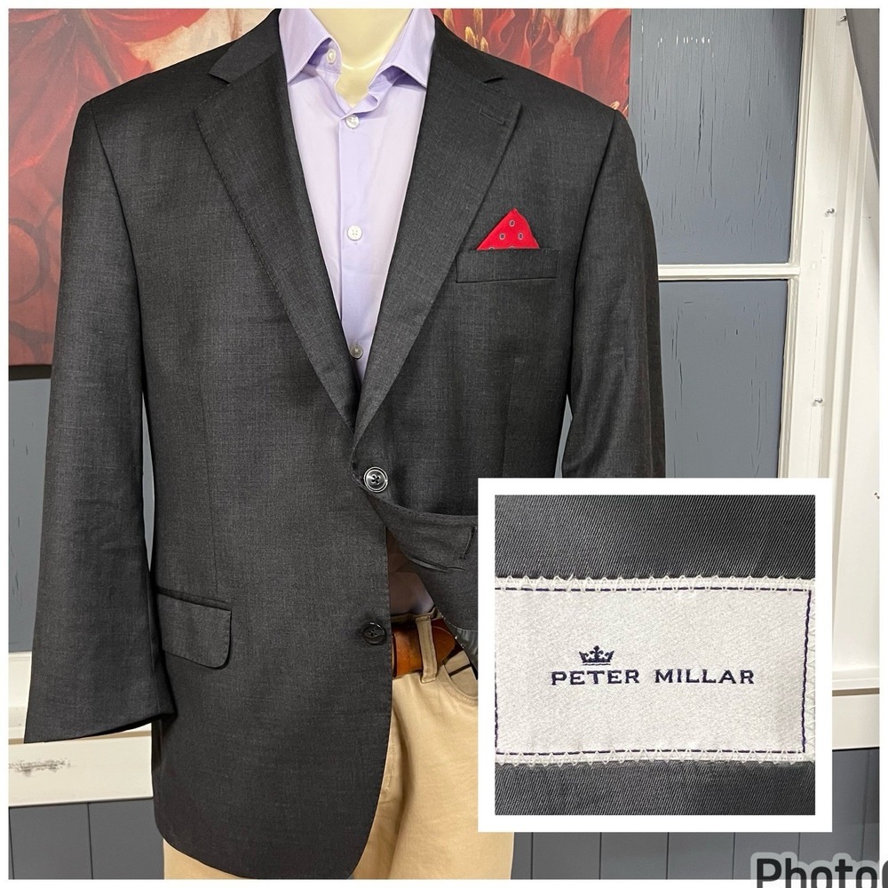 Peter Millar (Actual Size 46S Short) Suit Jacket Blazer Wool Charcoal Gray